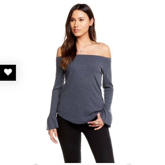 NWT Chaser LOVE RIB OFF SHOULDER L/S PEPLUM CUFF RAGLAN TOP Medium - Picture 1 of 6